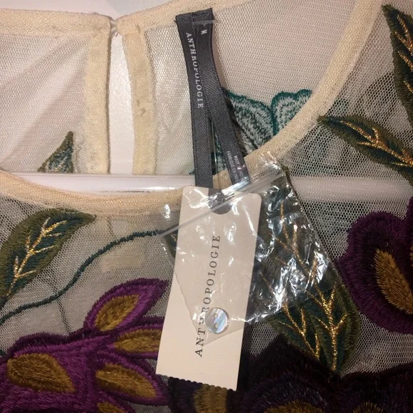 New Anthropologie The Layla Long-Sleeve Applique Embroidered Mesh Blouse sz M - Picture 7 of 8